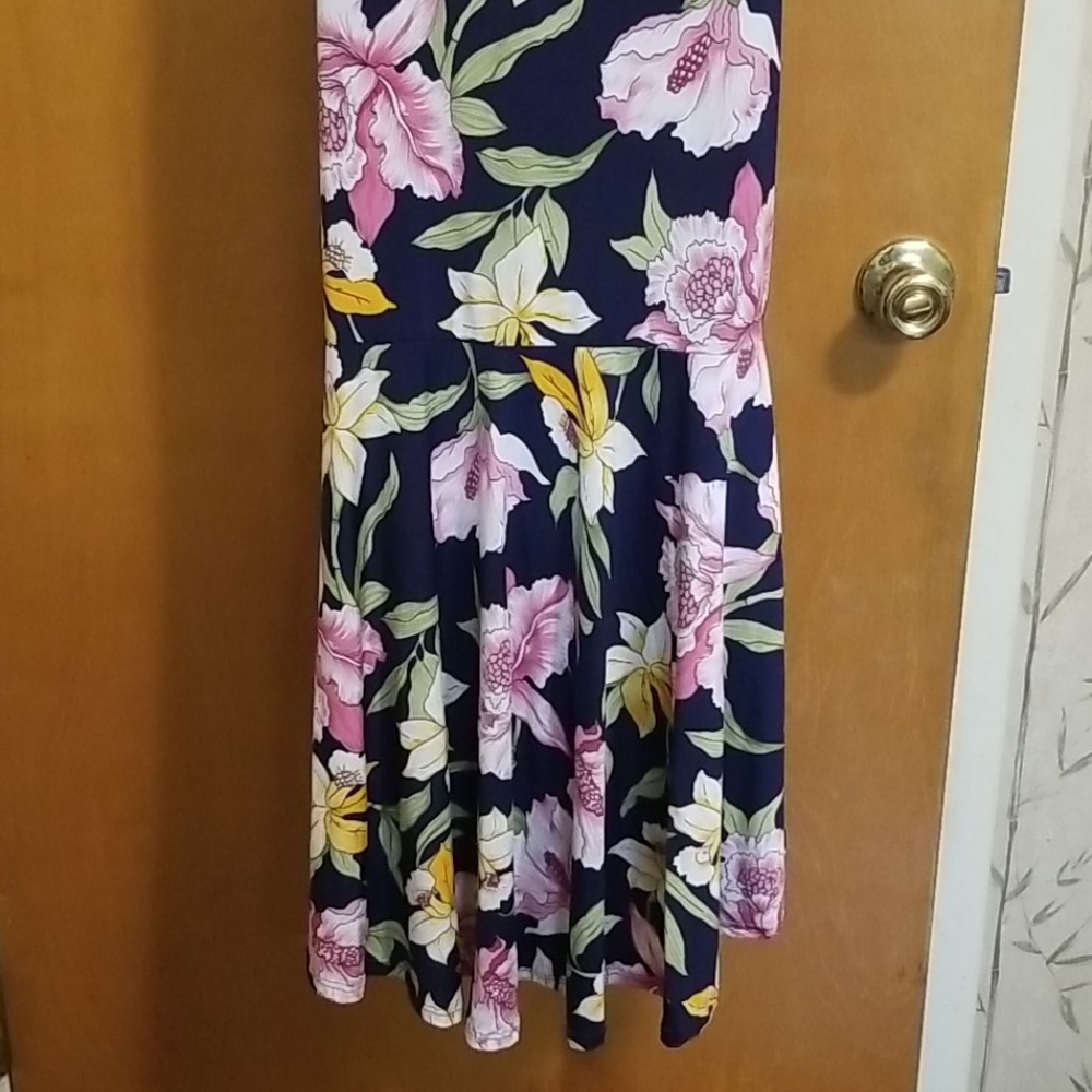 NWT Harmony In Nature 2pc Floral Crop Top High-Low Midi Skirt Set Navy Blue L - Picture 10 of 12